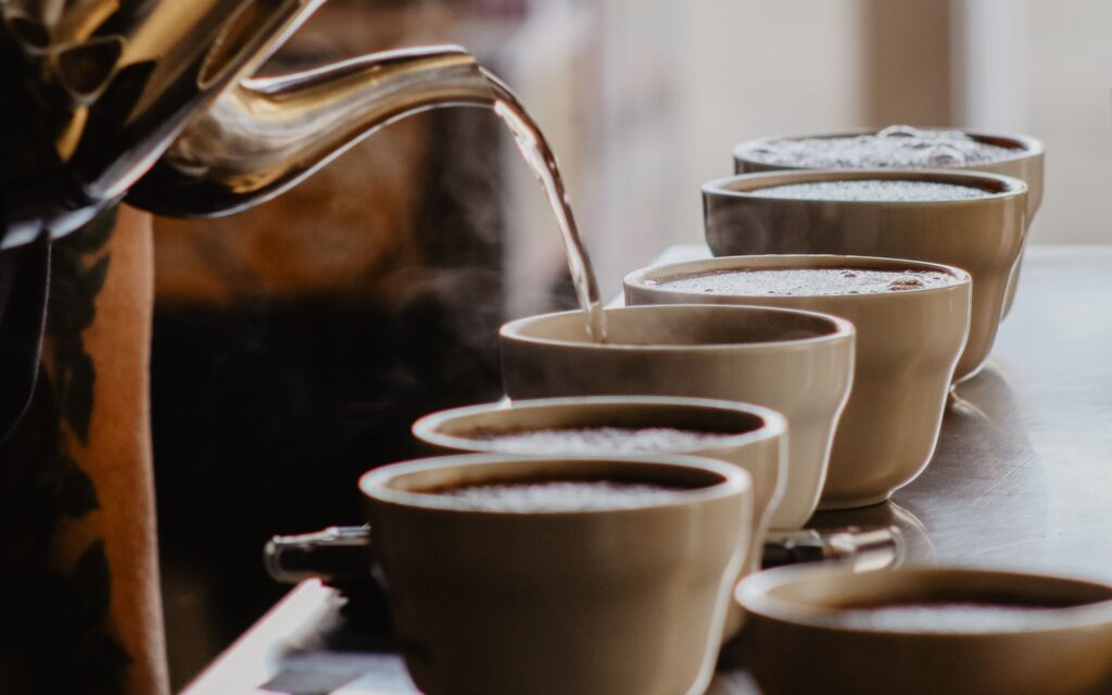 Sampling coffee blends at a roastery.